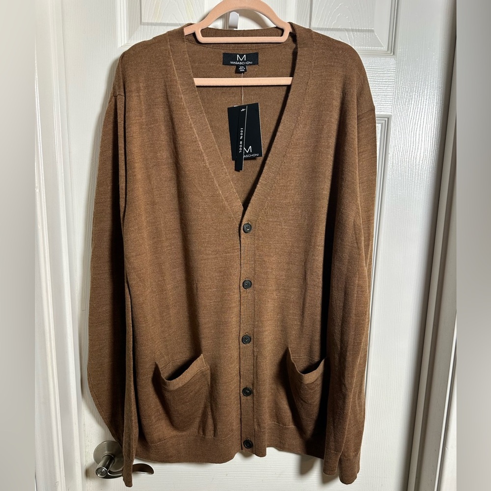 Magaschoni Men's Brown Cardigan Sweater